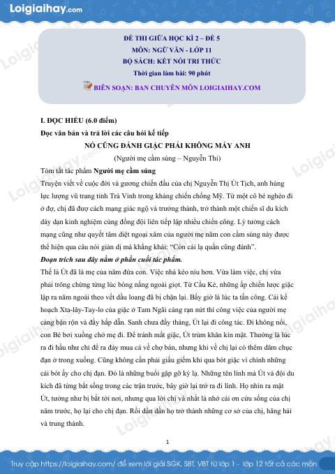 Đề thi giữa kì 2 Văn 11 Kết nối tri thức - Đề số 5